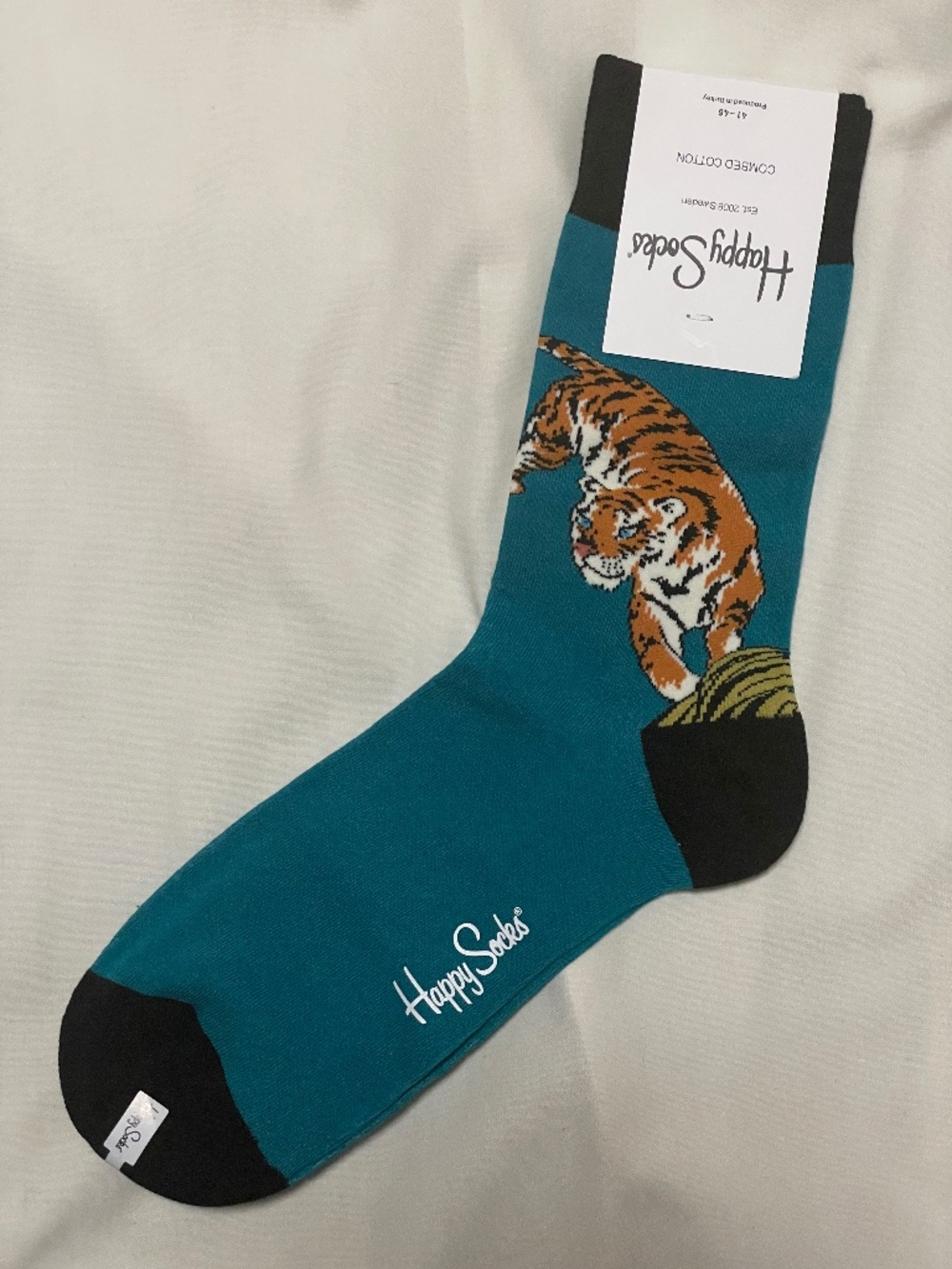HAPPY SOCKS - Brand new with tags - Size 10-13 (US) - Turquoise with a tiger